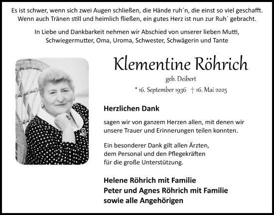 Anzeige von Klementine Röhrich von  Lokalanzeiger 