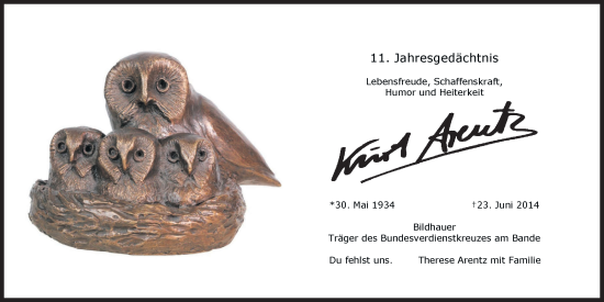 Anzeige von Kurt Arentz von Kölner Stadt-Anzeiger / Kölnische Rundschau / Express