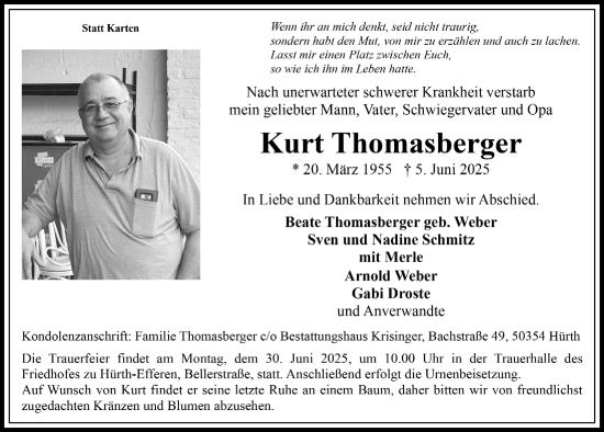 Anzeige von Kurt Thomasberger von  Wochenende 