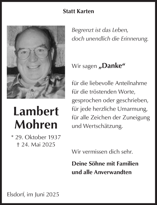 Anzeige von Lambert Mohren von  Werbepost 