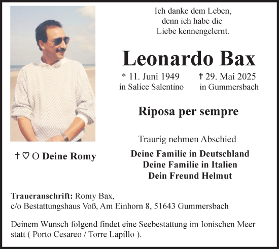 Anzeige von Leonardo Bax von  Anzeigen Echo 