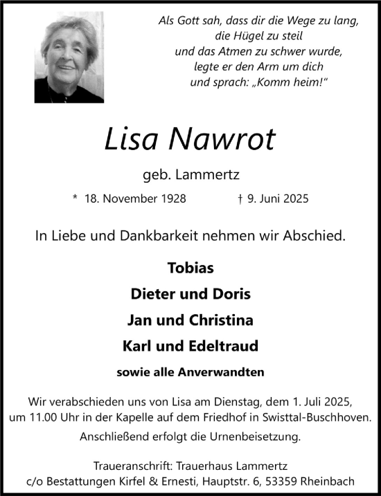 Anzeige von Lisa Nawrot von  Schaufenster/Blickpunkt 