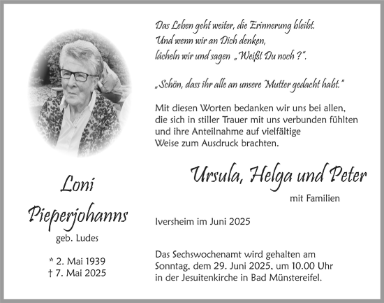 Anzeige von Loni Pieperjohanns von  Blickpunkt Euskirchen 