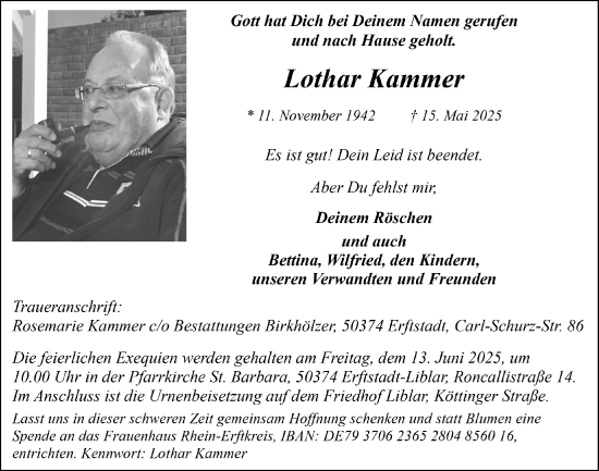 Anzeige von Lothar Kammer von  Werbepost 
