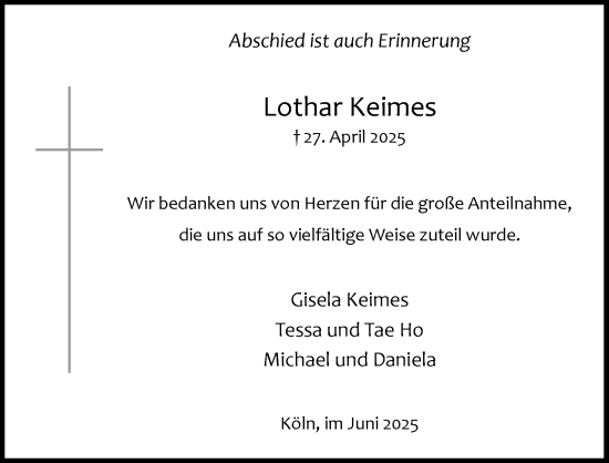 Anzeige von Lothar Keimes von Kölner Stadt-Anzeiger / Kölnische Rundschau / Express
