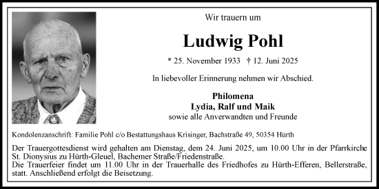 Anzeige von Ludwig Pohl von Kölner Stadt-Anzeiger / Kölnische Rundschau / Express