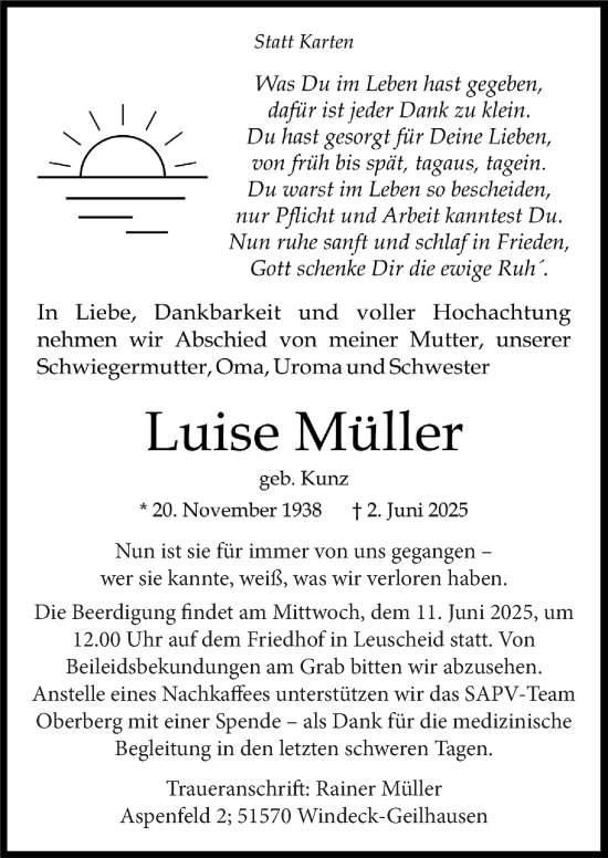 Anzeige von Luise Müller von  Lokalanzeiger 