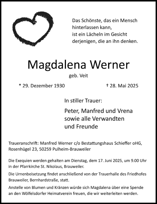 Anzeige von Magdalena Werner von  Wochenende 