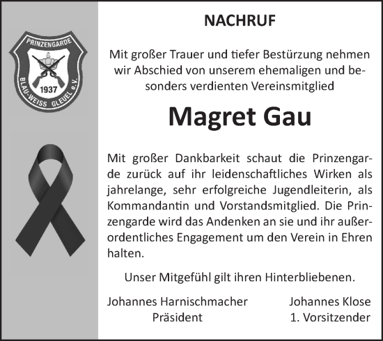 Anzeige von Magret Gau von  Wochenende 