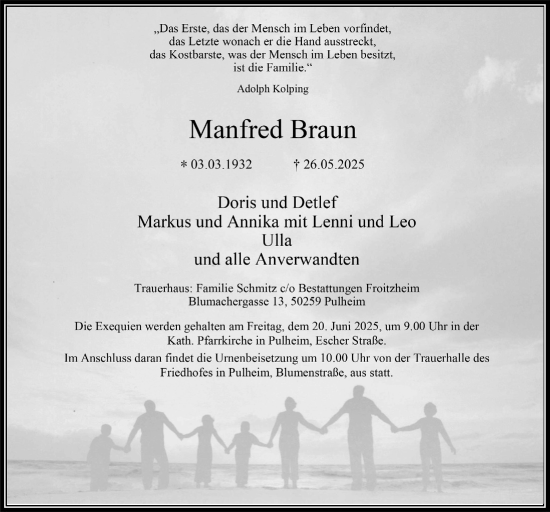 Anzeige von Manfred Braun von  Wochenende 