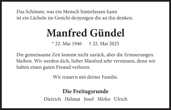 Anzeige von Manfred Gündel von  Werbepost 