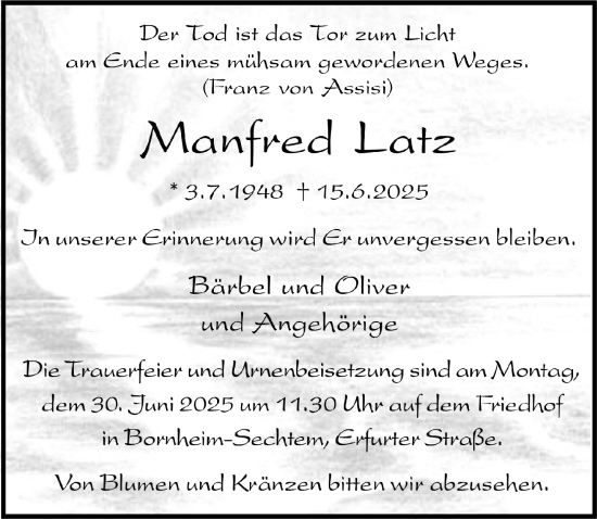 Anzeige von Manfred Latz von  Schlossbote/Werbekurier 