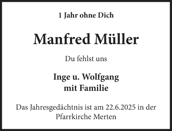 Anzeige von Manfred Müller von  Schaufenster/Blickpunkt 