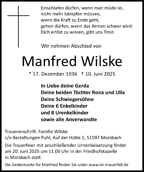 Anzeige von Manfred Wilske von  Lokalanzeiger 