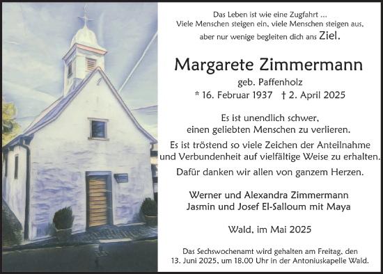 Anzeige von Margarete Zimmermann von  Blickpunkt Euskirchen 
