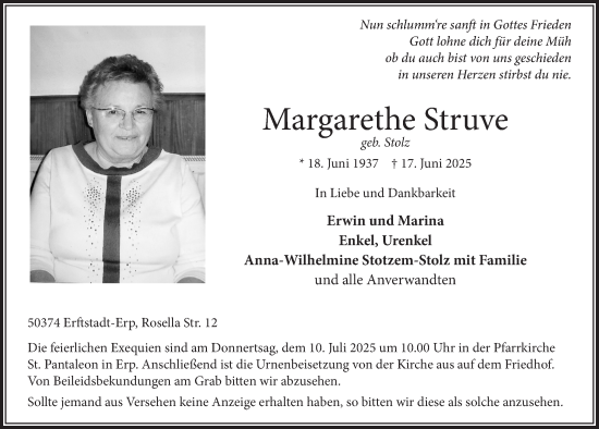 Anzeige von Margarethe Struve von  Werbepost 