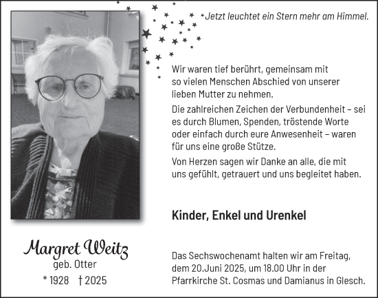 Anzeige von Margret Weitz von  Werbepost 