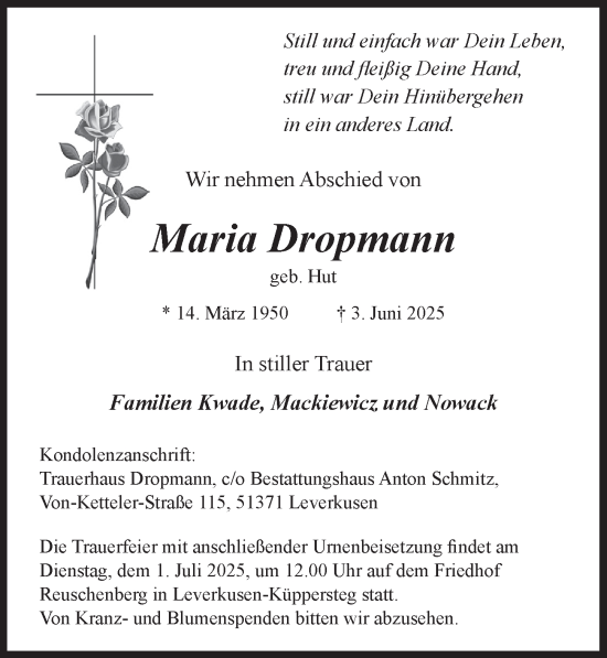 Anzeige von Maria Dropmann von  Lokale Informationen 