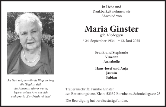 Anzeige von Maria Ginster von  Schaufenster/Blickpunkt 