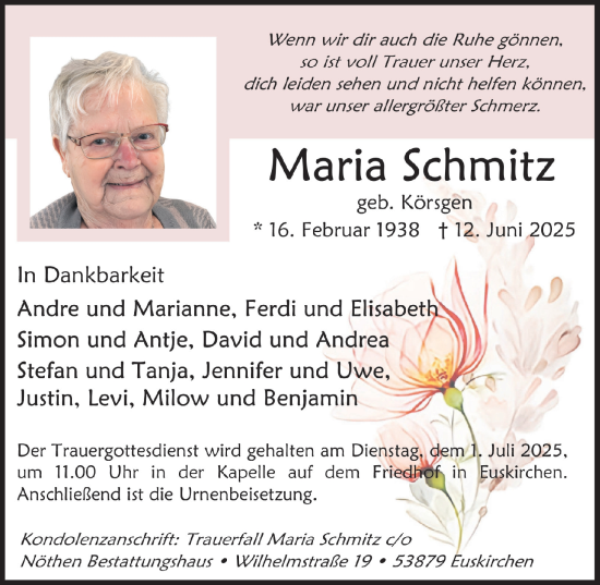 Anzeige von Maria Schmitz von  Blickpunkt Euskirchen 