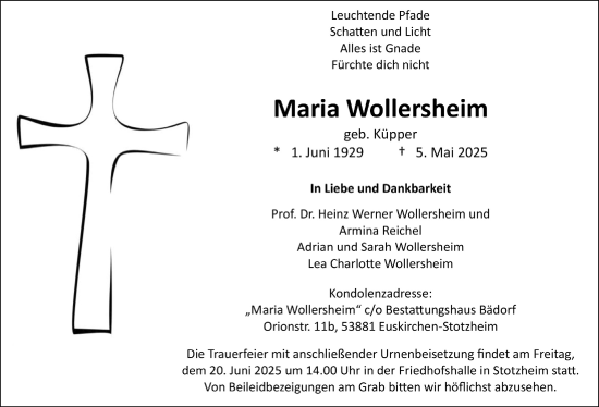 Anzeige von Maria Wollersheim von  Blickpunkt Euskirchen 