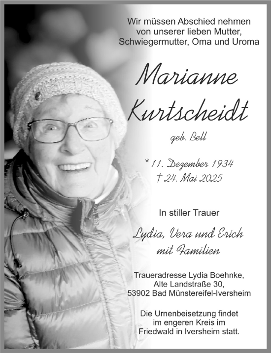 Anzeige von Marianne Kurtscheid von  Blickpunkt Euskirchen 