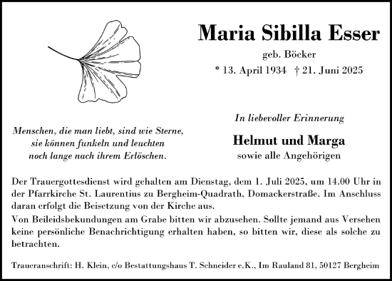 Anzeige von Maria Sibilla Esser von  Werbepost 