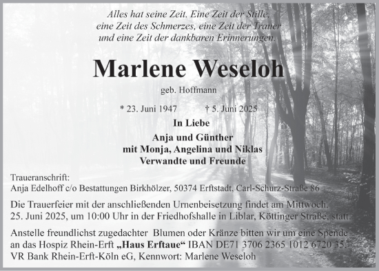 Anzeige von Marlene Weseloh von  Werbepost 