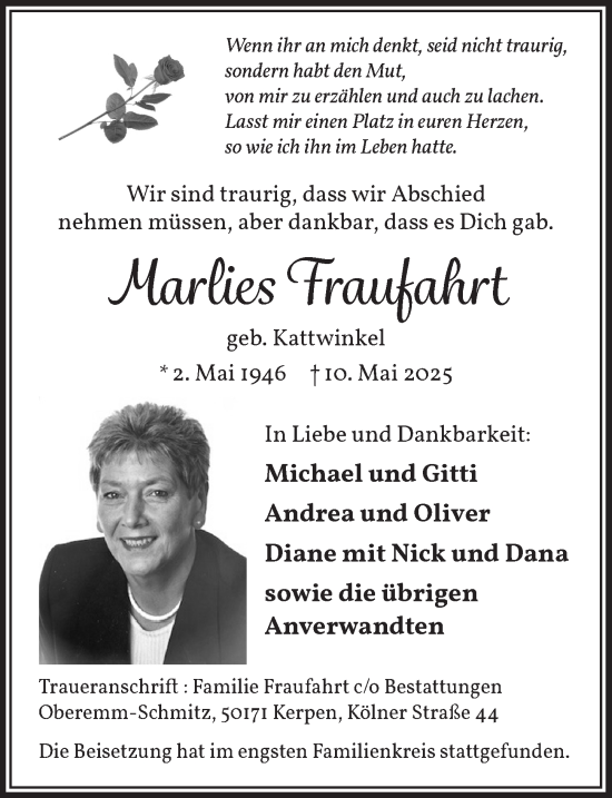 Anzeige von Marlies Fraufahrt von  Werbepost 
