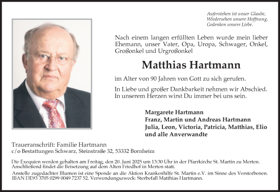 Anzeige von Matthias Hartmann von Kölner Stadt-Anzeiger / Kölnische Rundschau / Express
