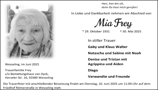 Anzeige von Mia Frey von  Schlossbote/Werbekurier 