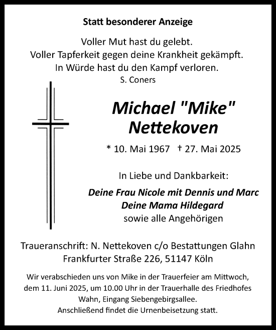 Anzeige von Michael Nettekoven von  EXPRESS - Die Woche 