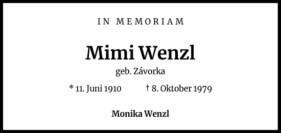 Anzeige von Mimi Wenzl von Kölner Stadt-Anzeiger / Kölnische Rundschau / Express