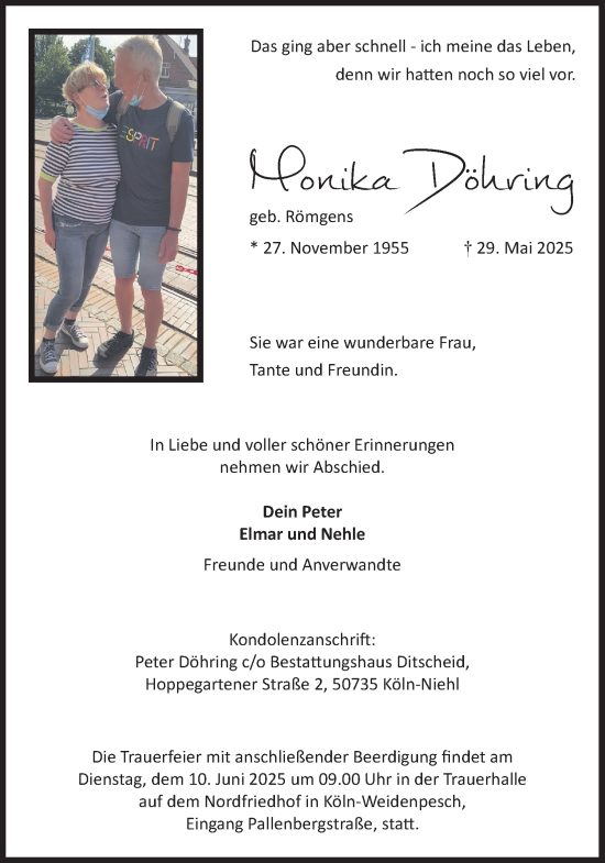 Anzeige von Monika Döhring von Kölner Stadt-Anzeiger / Kölnische Rundschau / Express