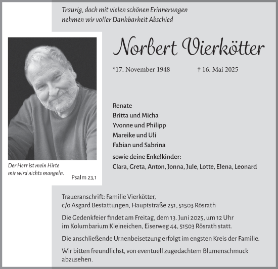 Anzeige von Norbert Vierkötter von  Bergisches Handelsblatt 