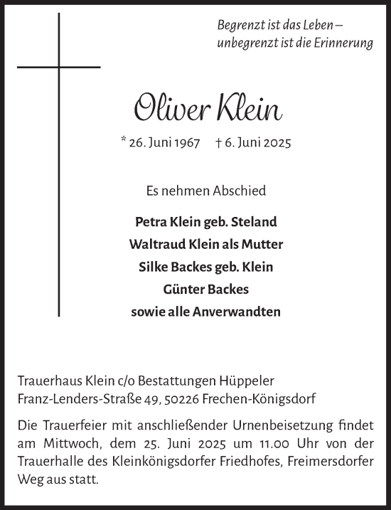 Anzeige von Oliver Klein von  Wochenende 