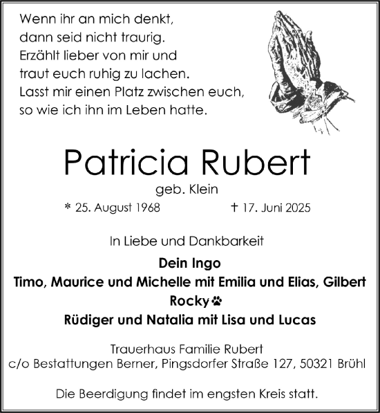 Anzeige von Patricia Rubert von  Schlossbote/Werbekurier 