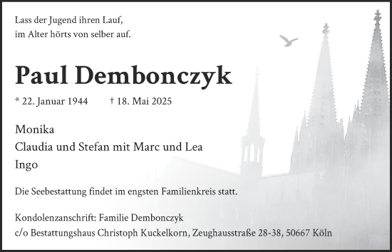 Anzeige von Paul Dembonczyk von  Wochenende 