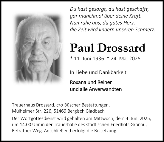 Anzeige von Paul Drossard von  Bergisches Handelsblatt 