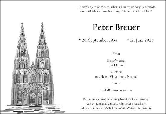 Anzeige von Peter Breuer von Kölner Stadt-Anzeiger / Kölnische Rundschau / Express