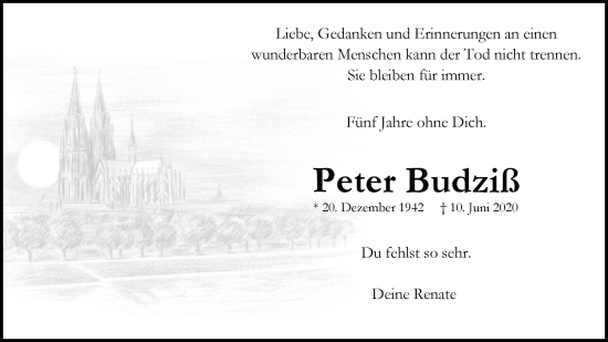 Anzeige von Peter Budziß von Kölner Stadt-Anzeiger / Kölnische Rundschau / Express