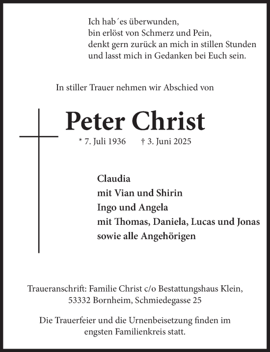 Anzeige von Peter Christ von  Schaufenster/Blickpunkt 
