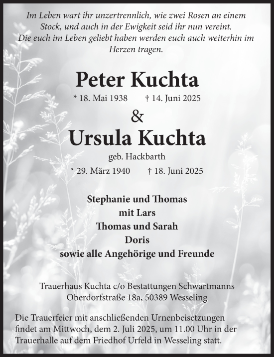 Anzeige von Peter Kuchta von  Schlossbote/Werbekurier 