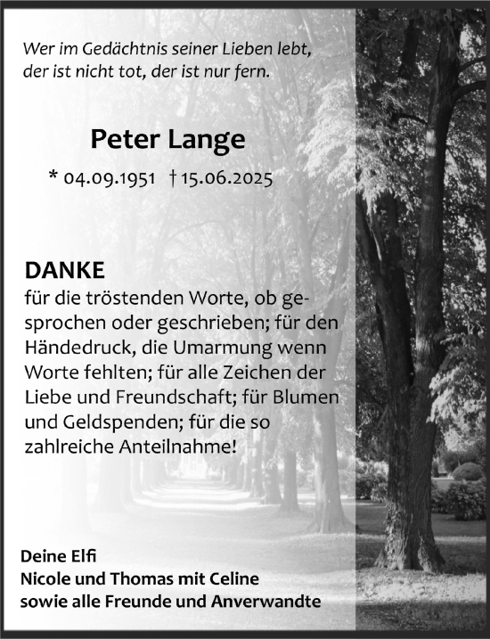 Anzeige von Peter Lange von  Anzeigen Echo 