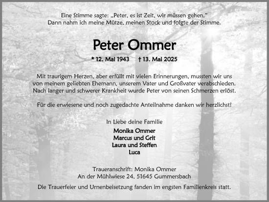 Anzeige von Peter Ommer von Kölner Stadt-Anzeiger / Kölnische Rundschau / Express