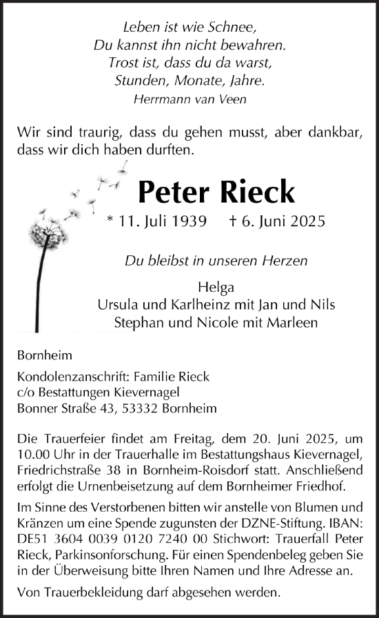 Anzeige von Peter Rieck von  Schaufenster/Blickpunkt 