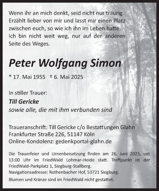 Anzeige von Peter Wolfgang Simon von  EXPRESS - Die Woche 