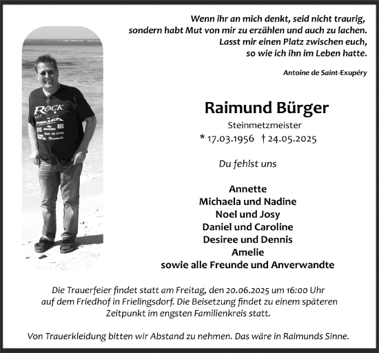 Anzeige von Raimund Bürger von  Anzeigen Echo 