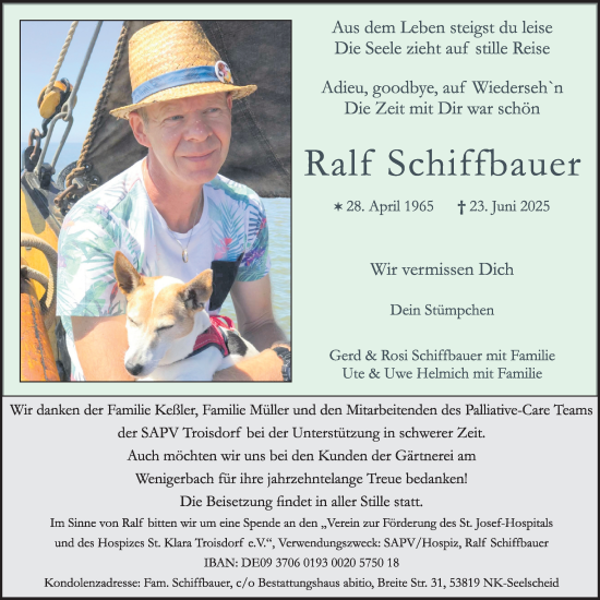 Anzeige von Ralf Schiffbauer von Kölner Stadt-Anzeiger / Kölnische Rundschau / Express