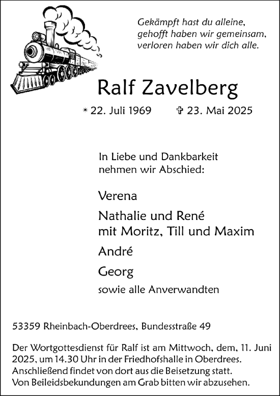 Anzeige von Ralf Zavelberg von  Schaufenster/Blickpunkt 
